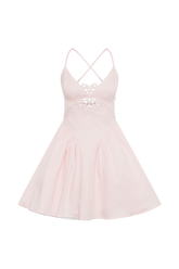 Muriel Cotton Mini Dress With Crochet - Powder Pink